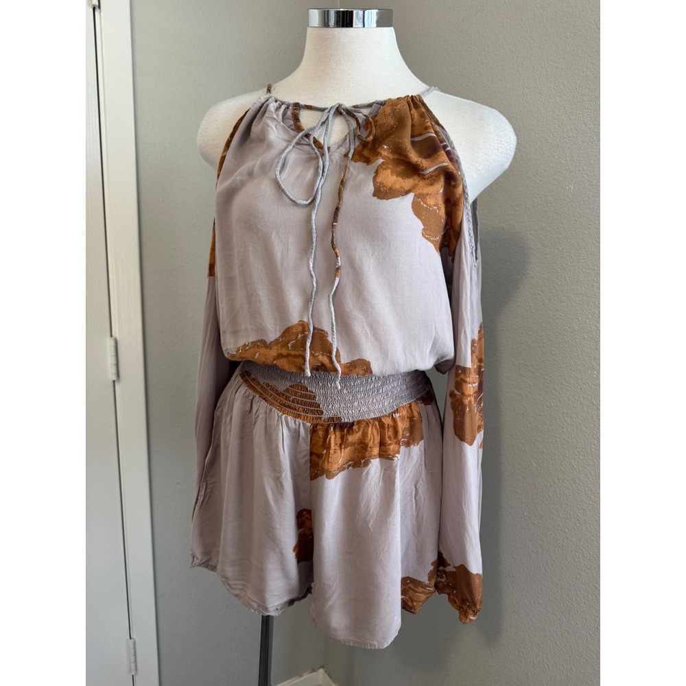 Sun & Shadow Romper Cold Shoulder‎ Long Sleeve Drawstring Smocked Waist Size M